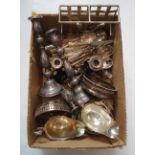 A good mixed lot of EPNS wares, to include two chamberstick with snuffers and trimmers, two wine