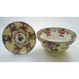 A Victorian Staffordshire bone china part tea set, with black transfer print decorated with yellow