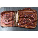 An early 20th century Qashqai double side bag/pannier, with geometric motif, 136cm long