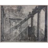 After Luigi Rossini 'Interno de Pronao' a black and white etching 45 x 57cm