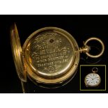 A late Victorian 18ct gold open faced pocket watch, white enamel dial with Roman numerals and