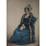 W. Burt (19th century British) Full length portrait of a seated middle aged lady wearing a lace