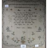 A 19th century petit point sampler, 'The sun may warm the grass to life .....', woven with verse,