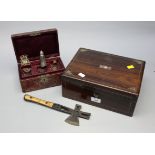 A Victorian rosewood vanity box, (vacant interior), together with a red Morocco hide covered