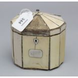 A George III ivory tea caddy of panelled form with domed cover (a project), 13cm high