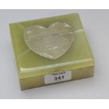 A circa 1970s square form onyx box, the hinged lid mounted with a 14ct gold heart shape presentation