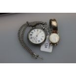 An English silver cased open face pocket watch, the key wind lever movement numbered 754273, the