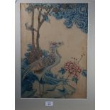 19th century Chinese School An exotic bird and flowers beside mature tree, beneath clouds