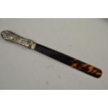 A silver mounted tortoiseshell letter opener, Birmingham assay mark, length 30.5cm CONDITION