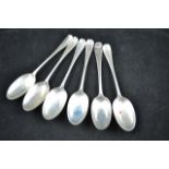 Six silver rat tail dessert spoons, one 18th century, the remainder London 1866/1868 - approx