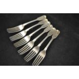 A set of six silver fiddle pattern dessert forks, London 1841, maker Henry Holland - approx total