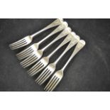 A set of six silver dinner forks, crest to handles, London 1865 - approx total weight 436g/14 troy