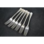 A set of six silver dessert forks, crest to handles, London 1905, maker Josia Williams & Co - approx