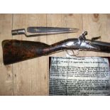 A rare English Delaney flintlock carbine C1690 with 88cm barrel, together with bayonet (one of