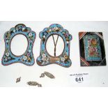 Two Italian micro-mosaic miniature photo frames and a similar paper-weight