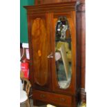 An Edwardian inlaid mahogany hanging robe with one panel and one mirrored door - 88cm