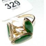 Green stone (jade?) ring, together with the matching earrings