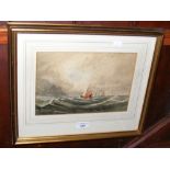 19th century watercolour - sailing ships in swirl - 18cm x 27cm