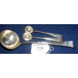 A Georgian silver sauce ladle - London 1803 and two ditto silver salt spoons