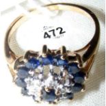 A 9ct gold sapphire and diamond cluster ring