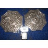 A silver vesta case - Birmingham 1909 and two ornately embossed 13cm Eastern plaques/embellishments