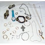 Selection of costume jewellery, including ring, watch, etc.