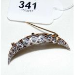Fine quality diamond half crescent moon brooch - 4.5cm
