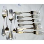 A selection of heavy silver forks