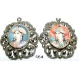 Pair of miniature Indian paintings set in gilt pendant mounts - 3.5cm