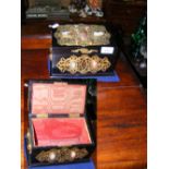 A decorative Victorian stationery box by Mordan with intricate brass and cabachon semi-precious