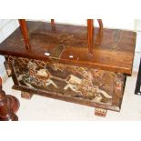 A carved and metal bound blanket chest