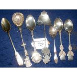 A pair of silver tennis trophy spoons, together with two other English silver and three foreign