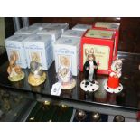 Nine Royal Albert Beatrix Potter figures, together with two "Bunnykin" figures with original boxes