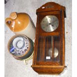 Antique wall clock, together with flagon, etc.