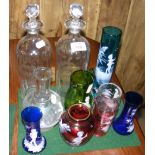 Sundry Mary Gregory glass, together with a pair of decanters