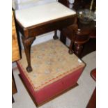 A Victorian storage box/stool with embroidered top, together with a piano stool