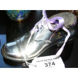 Silver pin cushion in the form of a shoe by maker S Blankensee - 12cm long