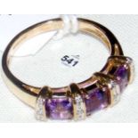 A 9ct gold amethyst and diamond half-hoop eternity ring