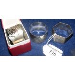 One boxed and two other silver napkin rings