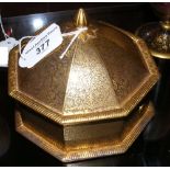 An unusual Indian Bidriware octagonal casket, the crossed hatch steel having gold wire hammered into