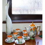 A Carlton ware "Orange Tree" coffee set, RD No. 721741, together with a large Murano glass bird