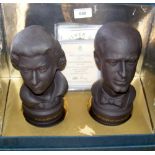 A pair of Wedgwood "Royal Silver Wedding" 1972 black basalt commemorative busts complete with