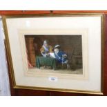 GEORGE CATTERMOLE - watercolour of Cavalier and Soldier counting money - 18cm x 24cm