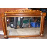 A 19th century inlaid rosewood/satin wood over mantel mirror