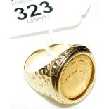 Gent's gold ring - South African coin in gold mount