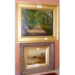 A small oil on board - Spencer Road, Ryde - unsigned, together with small oil on canvas - lake and