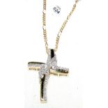 A 9ct yellow gold diamond studded cross and chain