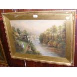 MILTON DRINKWATER - watercolour - "The River Nidd, Knaresborough" - 38cm x 55cm