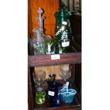 Sundry Mary Gregory and other glassware including decanters, goblets, etc