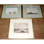 19th century - three watercolours of maritime scenes - each 10cm x 15cm